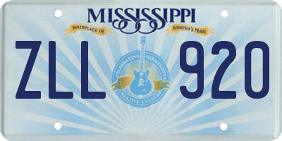 MS license plate ZLL920