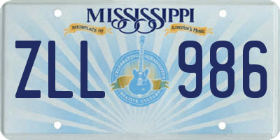 MS license plate ZLL986