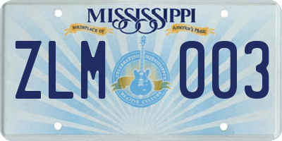 MS license plate ZLM003