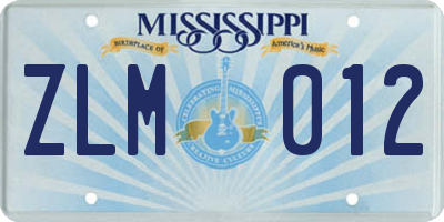 MS license plate ZLM012