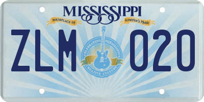 MS license plate ZLM020
