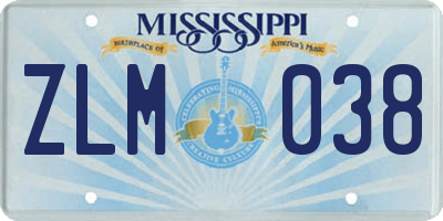 MS license plate ZLM038