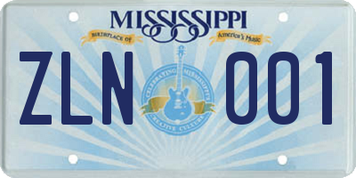 MS license plate ZLN001
