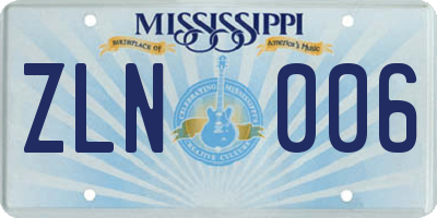 MS license plate ZLN006