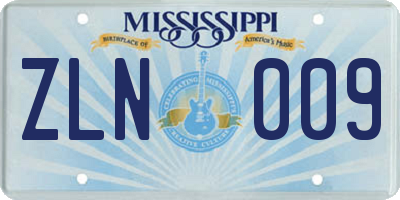 MS license plate ZLN009