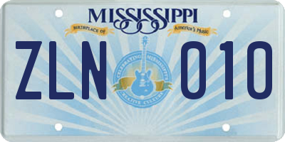 MS license plate ZLN010