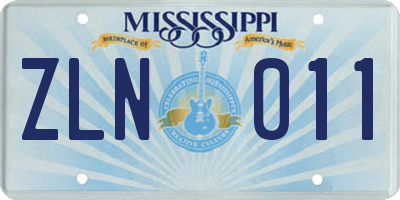 MS license plate ZLN011