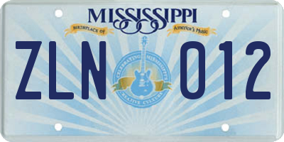 MS license plate ZLN012