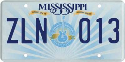 MS license plate ZLN013