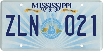 MS license plate ZLN021
