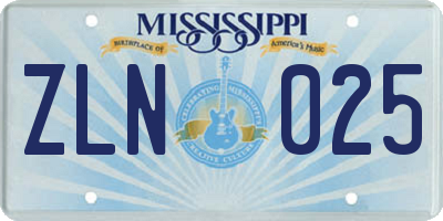 MS license plate ZLN025