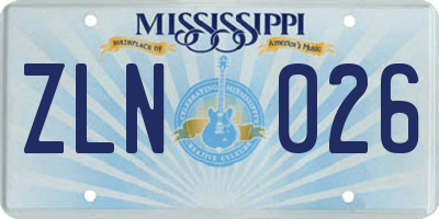 MS license plate ZLN026