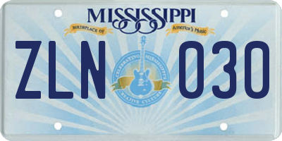 MS license plate ZLN030