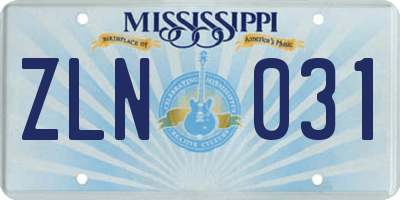 MS license plate ZLN031