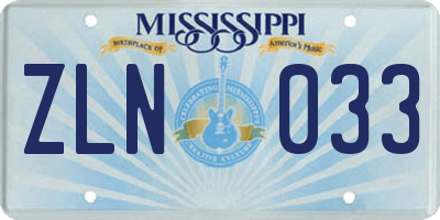 MS license plate ZLN033