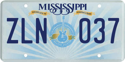 MS license plate ZLN037