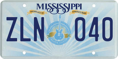 MS license plate ZLN040