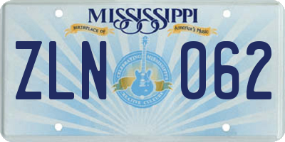 MS license plate ZLN062