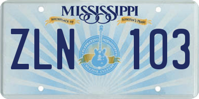 MS license plate ZLN103