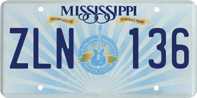 MS license plate ZLN136