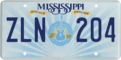 MS license plate ZLN204