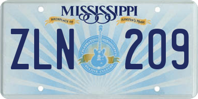 MS license plate ZLN209