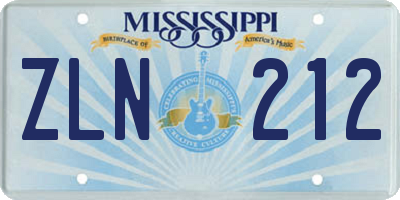 MS license plate ZLN212