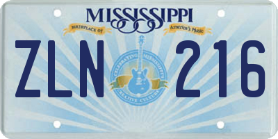 MS license plate ZLN216