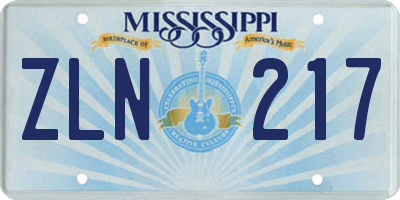 MS license plate ZLN217