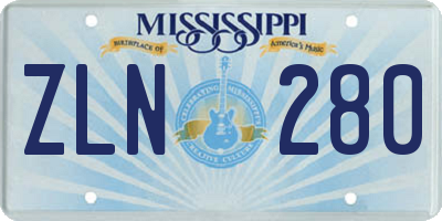 MS license plate ZLN280