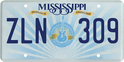 MS license plate ZLN309