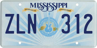 MS license plate ZLN312