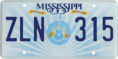 MS license plate ZLN315