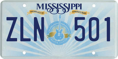 MS license plate ZLN501