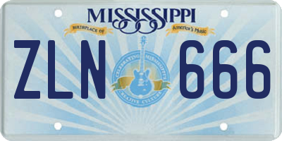MS license plate ZLN666
