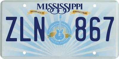 MS license plate ZLN867