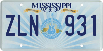MS license plate ZLN931