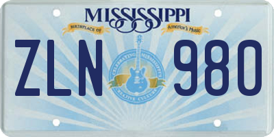 MS license plate ZLN980