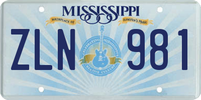 MS license plate ZLN981