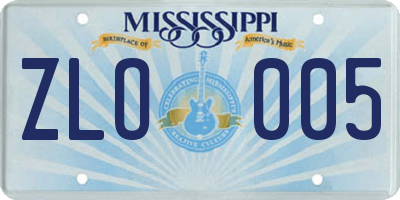 MS license plate ZLO005