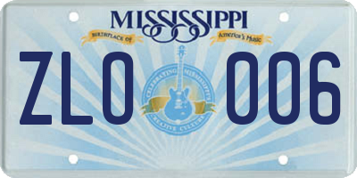 MS license plate ZLO006