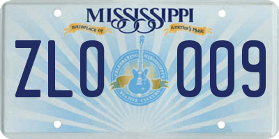 MS license plate ZLO009