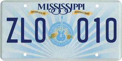 MS license plate ZLO010