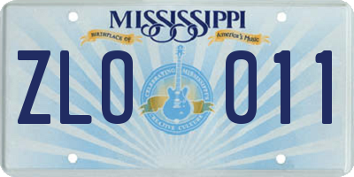 MS license plate ZLO011