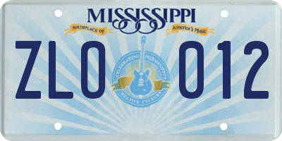 MS license plate ZLO012