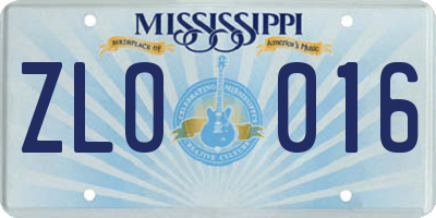 MS license plate ZLO016