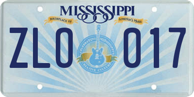 MS license plate ZLO017