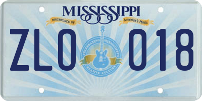 MS license plate ZLO018