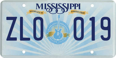 MS license plate ZLO019