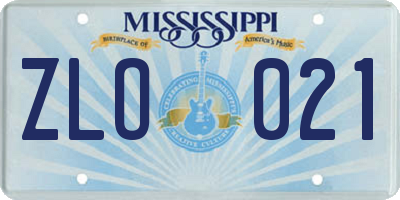MS license plate ZLO021